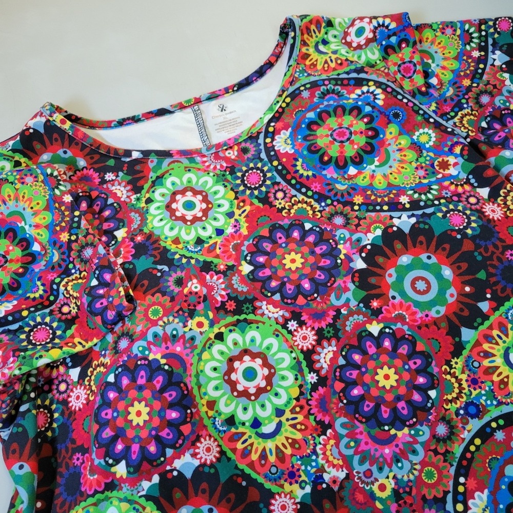 Charlie's Project‎ Women's XL Jersey Fabric Mandala Print Pockets Midi Dress